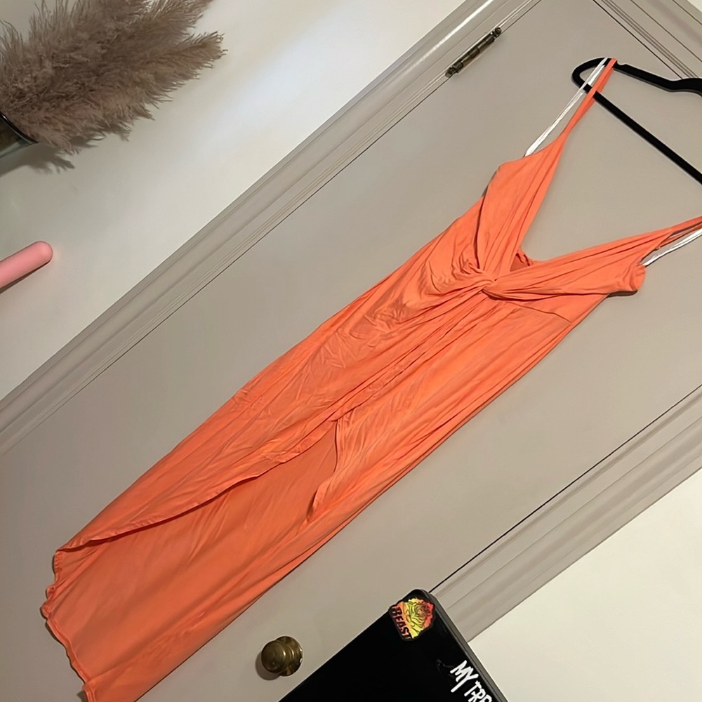 Dream House Coral High Low Knot Dress